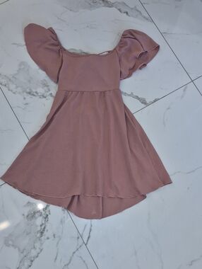 See You Monday Dusty Rose Square Neck Puff Sleeve Dress